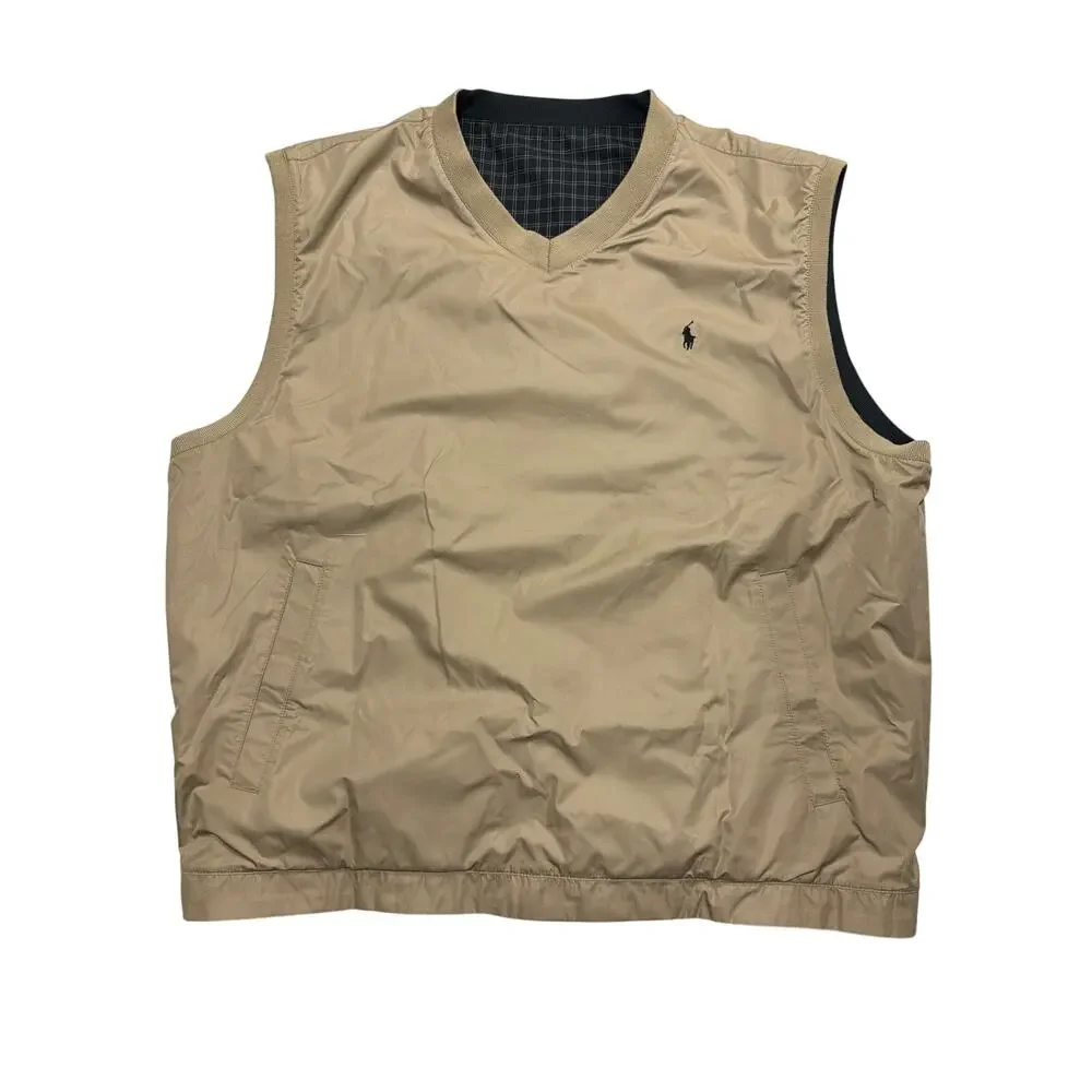NWT Polo Ralph Lauren Mens Reversible Golf Vest Black Windowpane Check V-Neck XL